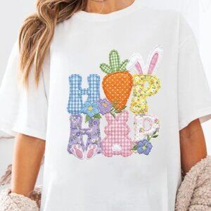 Floral Bunny Patchwork Tee, Trendy Easter Tee, Floral Retro Valentine Tee